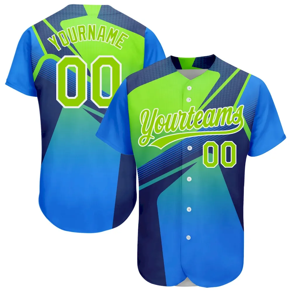 3DPattern2025_3f7f6d08-fc19-4887-8369-6cdab3cf64b0.webp Custom Royal Neon Green-White 3D Pattern Design Abstract Sport Authentic Baseball Jersey - Image 1