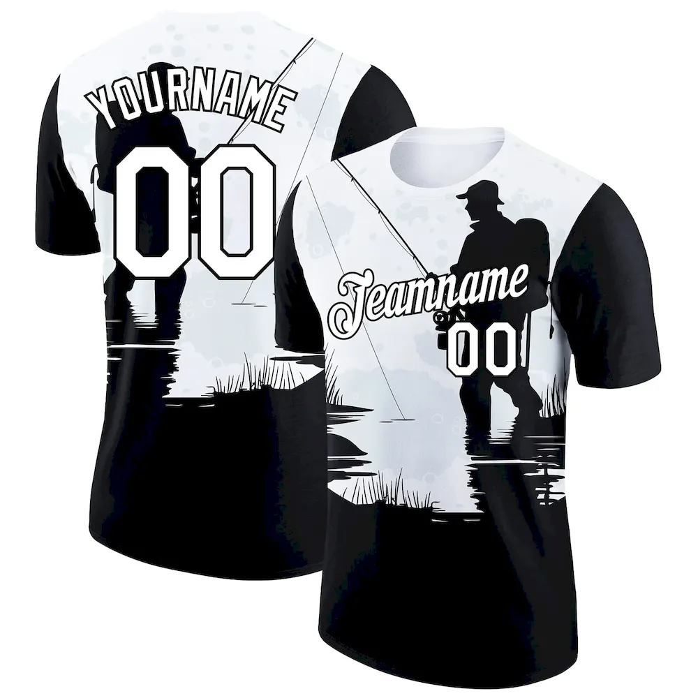 3DPattern5158.webp Custom White Black 3D Pattern Design Fishing Performance T-Shirt - Image 1