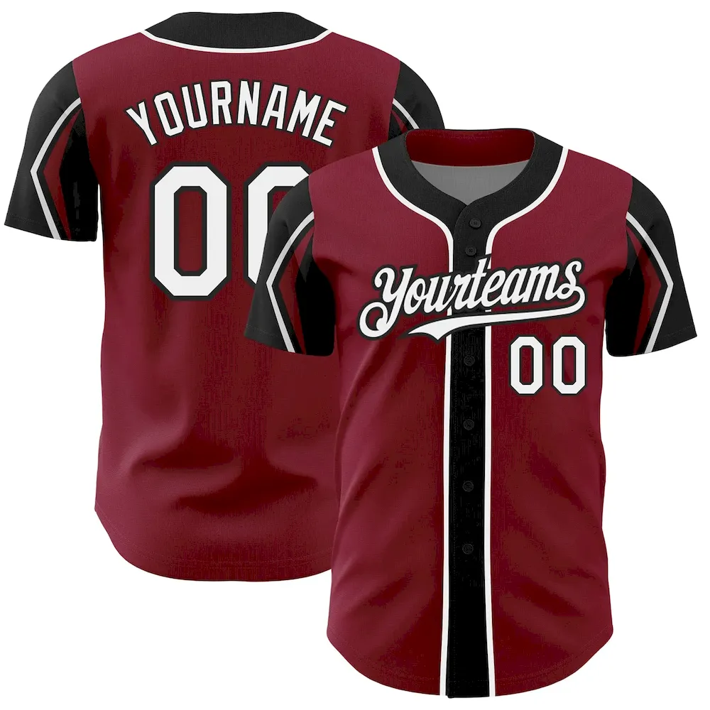 ArmShapes0178.webp Custom Crimson White-Black 3 Colors Arm Shapes Authentic Baseball Jersey - Image 1