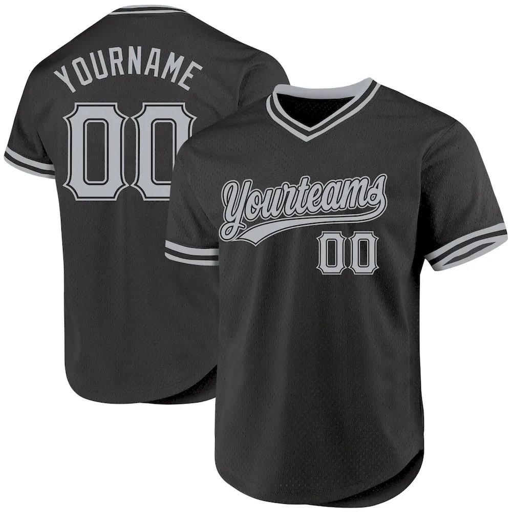 Black2425.webp Custom Black Gray Authentic Throwback Baseball Jersey - Image 1