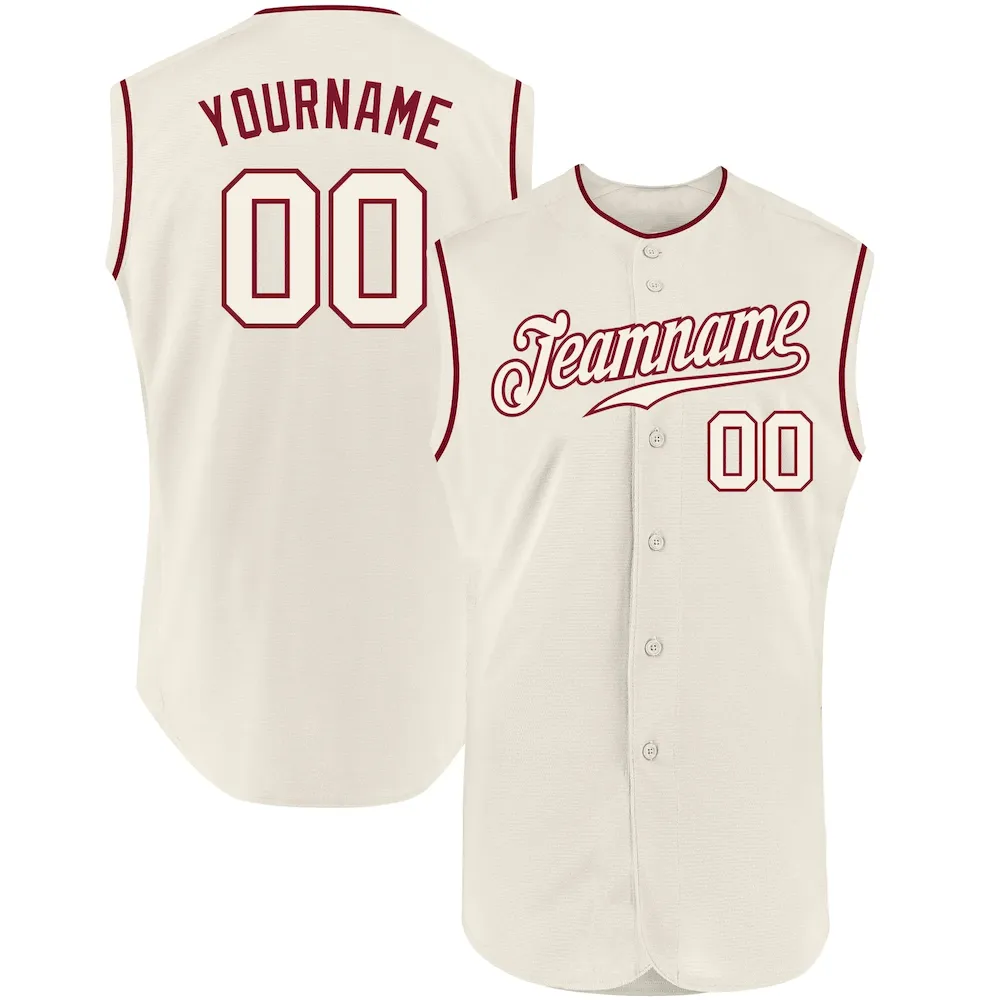 Cream0230.webp Custom Cream Cream-Crimson Authentic Sleeveless Baseball Jersey - Image 1