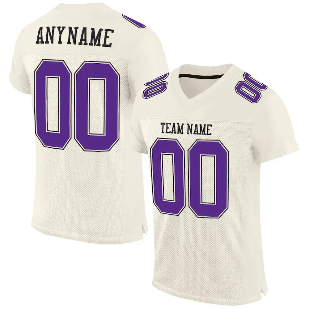 Cream0348.webp Custom Cream Purple-Black Mesh Authentic Football Jersey - Image 1