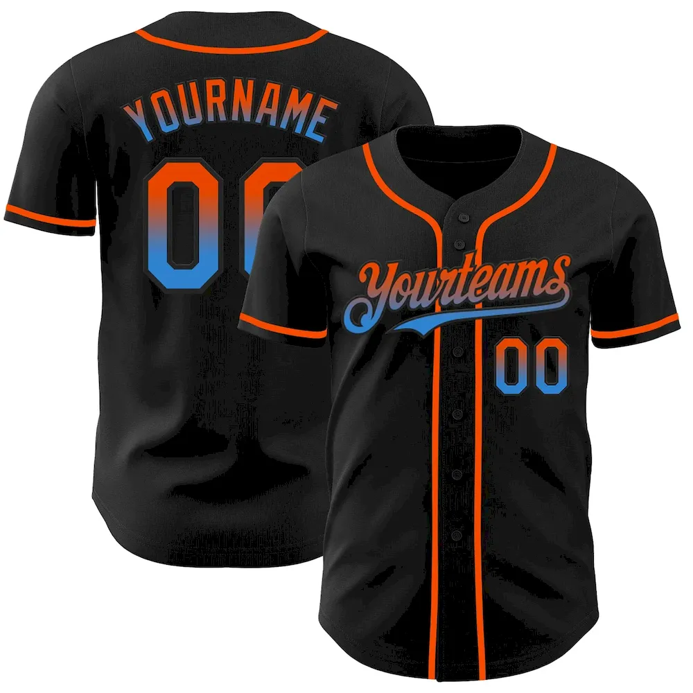 FadeFashion0852.webp Custom Black Orange-Electric Blue Authentic Fade Fashion Baseball Jersey - Image 1