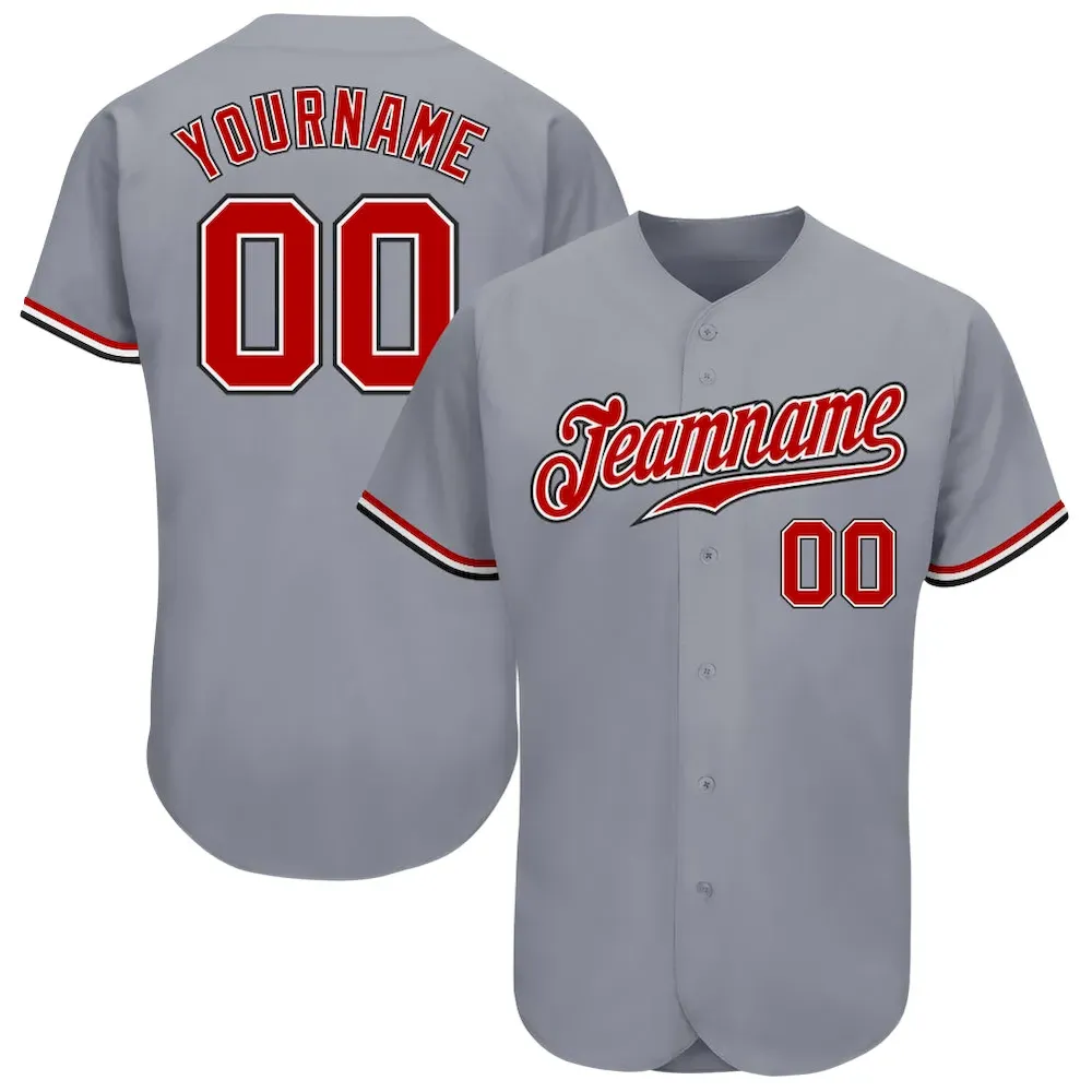 Gray0349.webp Custom Gray Red White-Black Authentic Baseball Jersey - Image 1