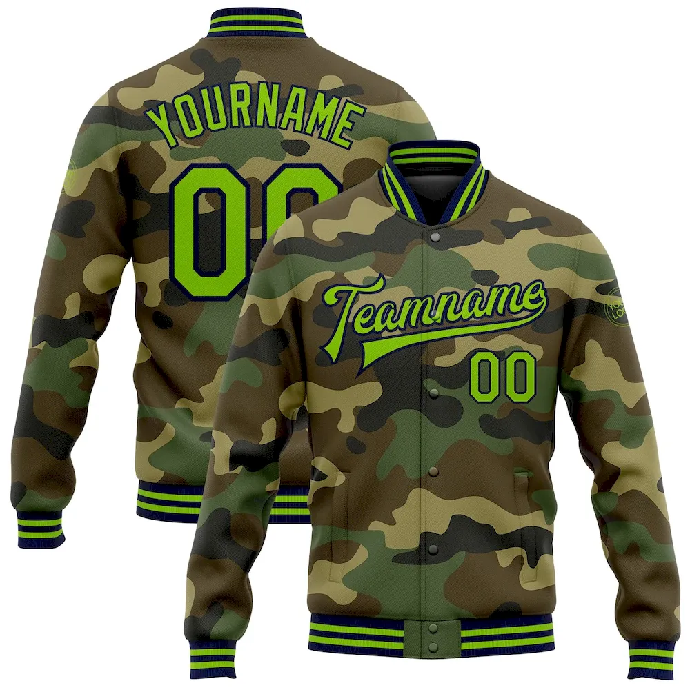 Jacket1127.webp Custom Camo Neon Green-Navy Bomber Full-Snap Varsity Letterman Salute To Service Jacket - Image 1