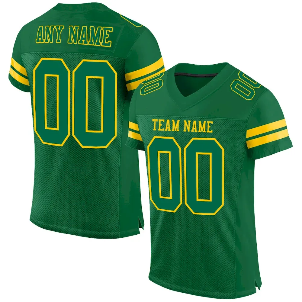 KellyGreen0460.webp Custom Kelly Green Yellow Mesh Authentic Football Jersey - Image 1