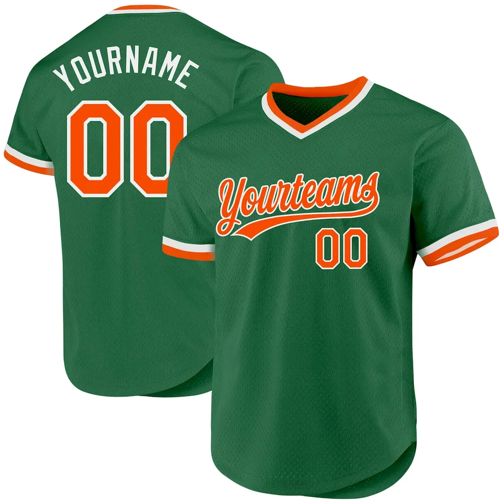 KellyGreen0531.webp Custom Kelly Green Orange-White Authentic Throwback Baseball Jersey - Image 1
