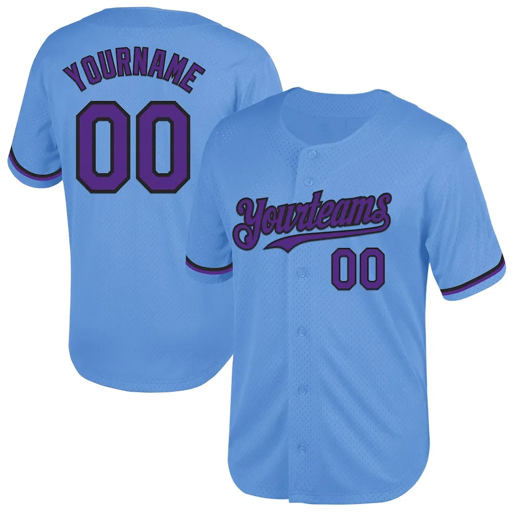 LightBlue0662.webp Custom Light Blue Purple-Black Mesh Authentic Throwback Baseball Jersey - Image 1