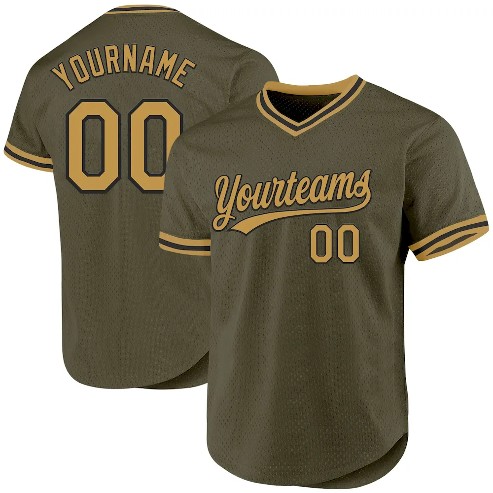 Olive0342.webp Custom Olive Old Gold-Black Authentic Throwback Salute To Service Baseball Jersey - Image 1