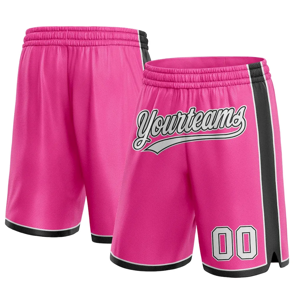 Pink0253.webp Custom Pink White-Black Authentic Basketball Shorts - Image 1