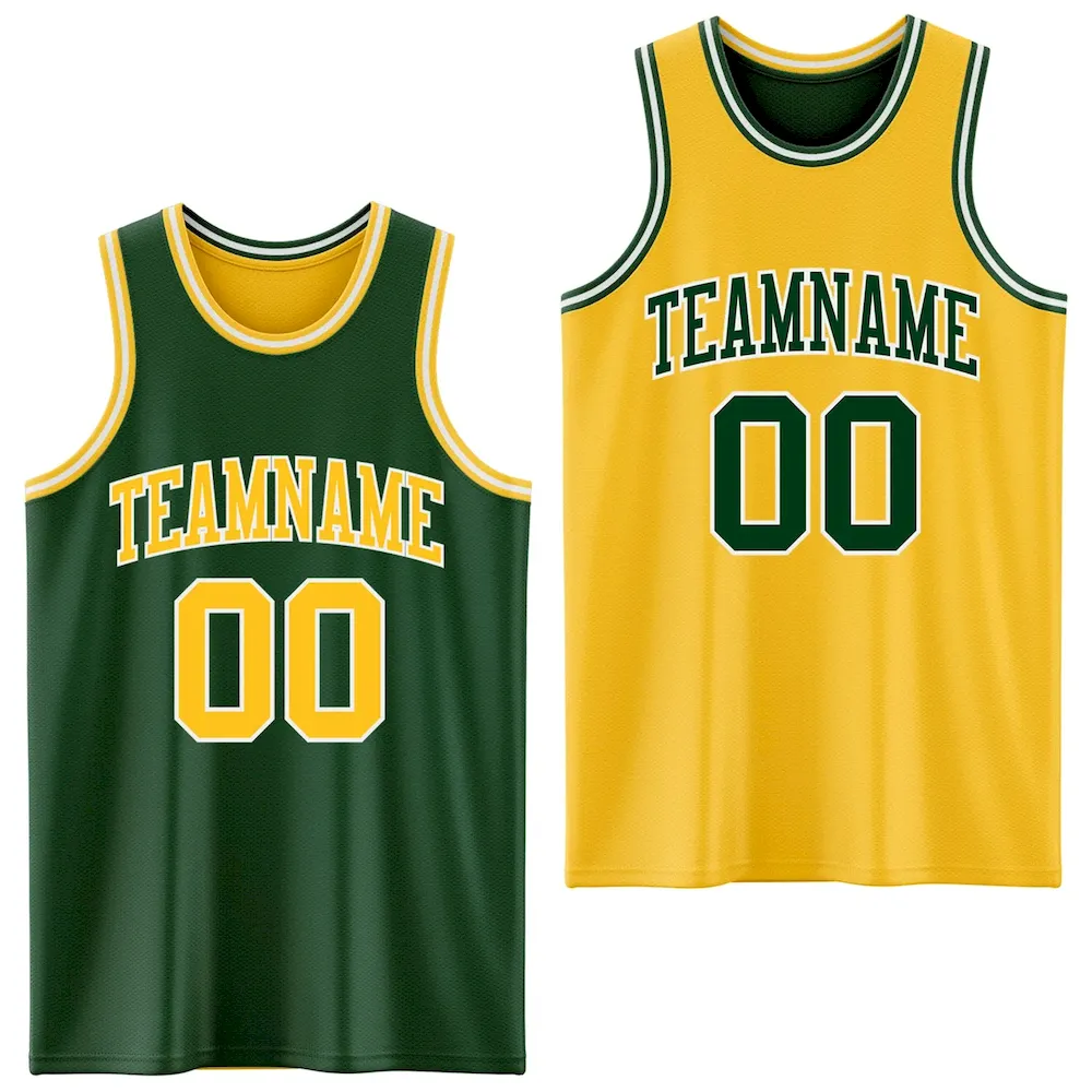 ReversibleD0164.webp Custom Reversible Green Gold-White Double Side Basketball Jersey - Image 1