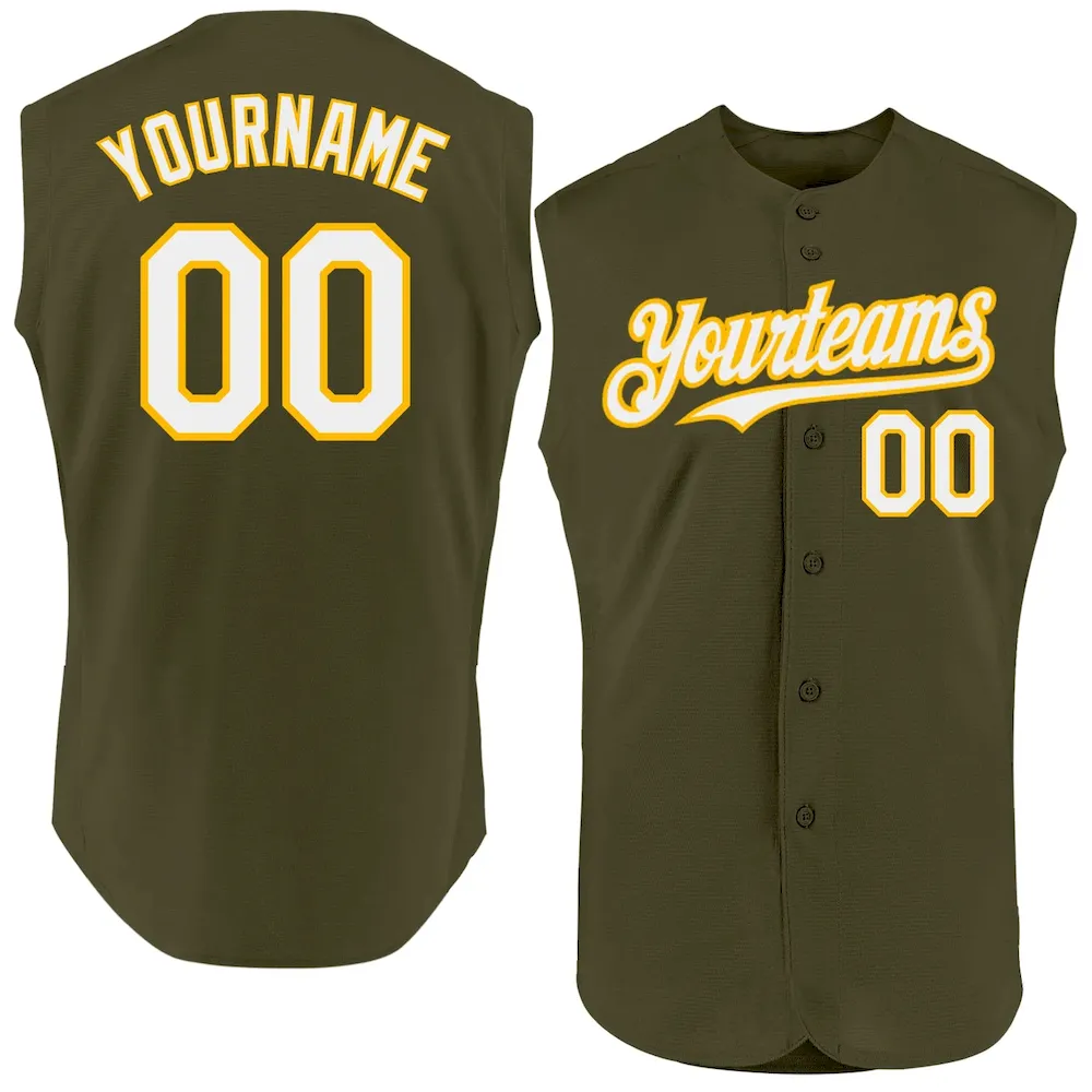 Sleeveless0460.webp Custom Olive White-Gold Authentic Sleeveless Salute To Service Baseball Jersey - Image 1