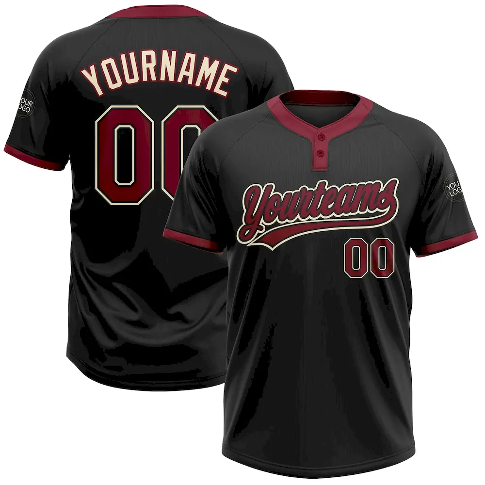 Softball0043.webp Custom Black Crimson-Cream Two-Button Unisex Softball Jersey - Image 1