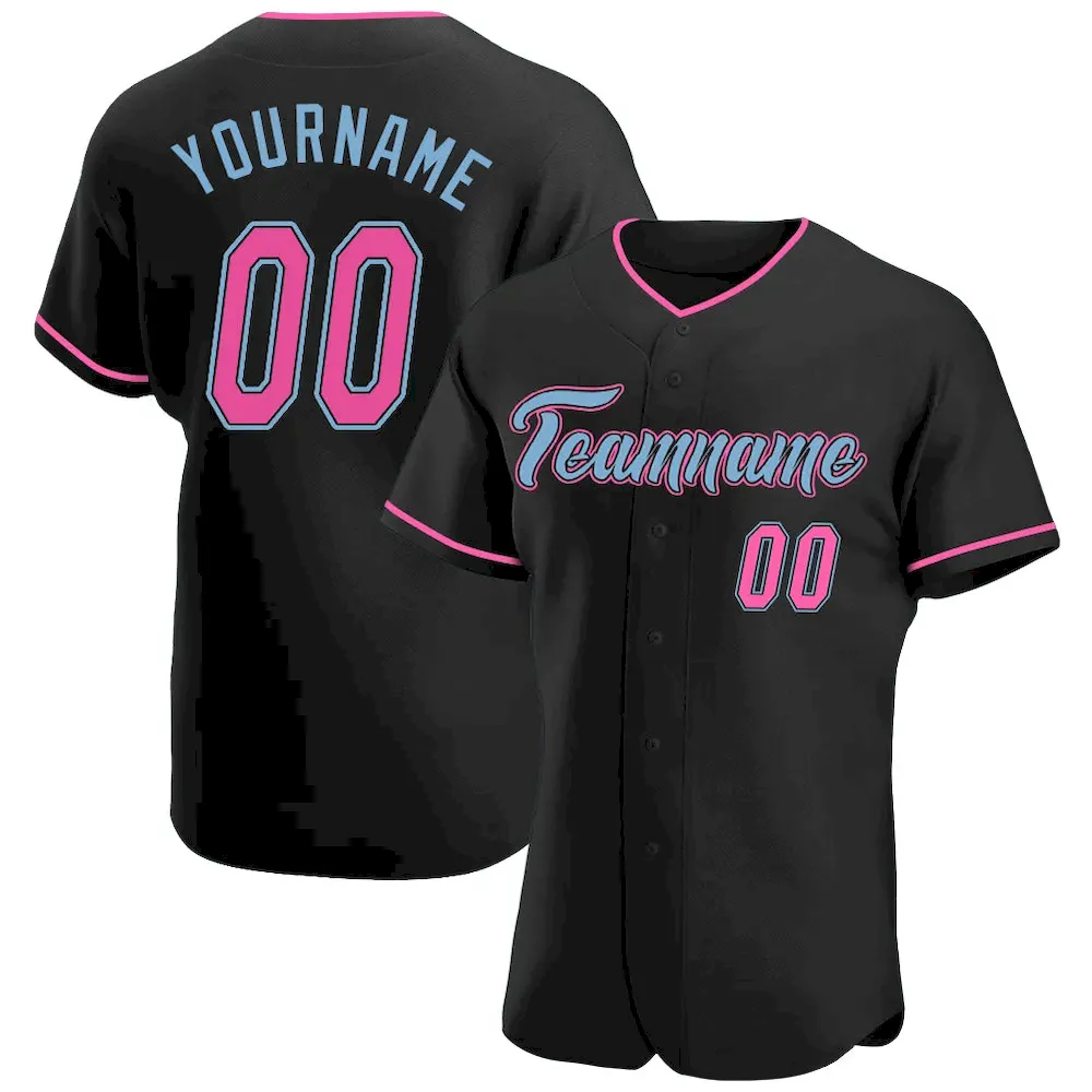 black_0235.webp Custom Black Pink-Light Blue Authentic Baseball Jersey - Image 1