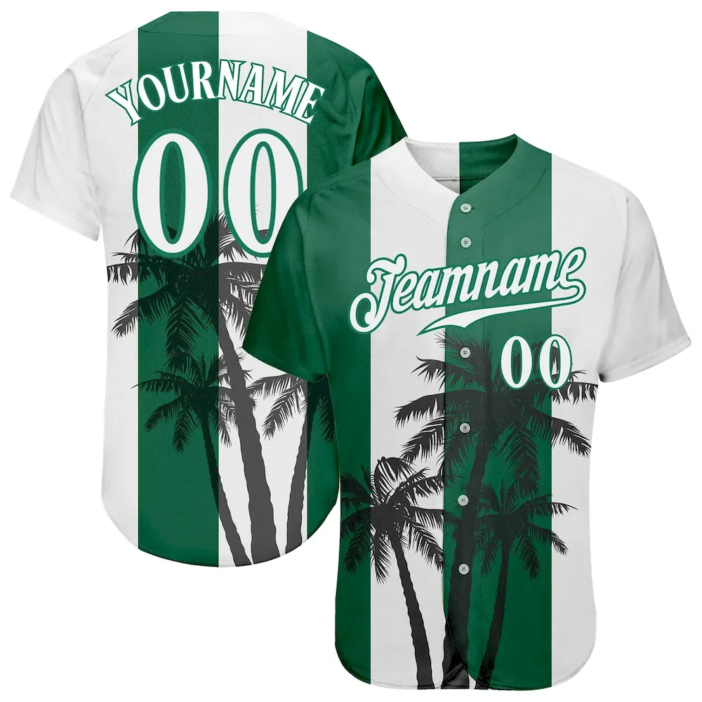 white_0813.webp Custom White White-Kelly Green 3D Pattern Design Coconut Trees Authentic Baseball Jersey - Image 1